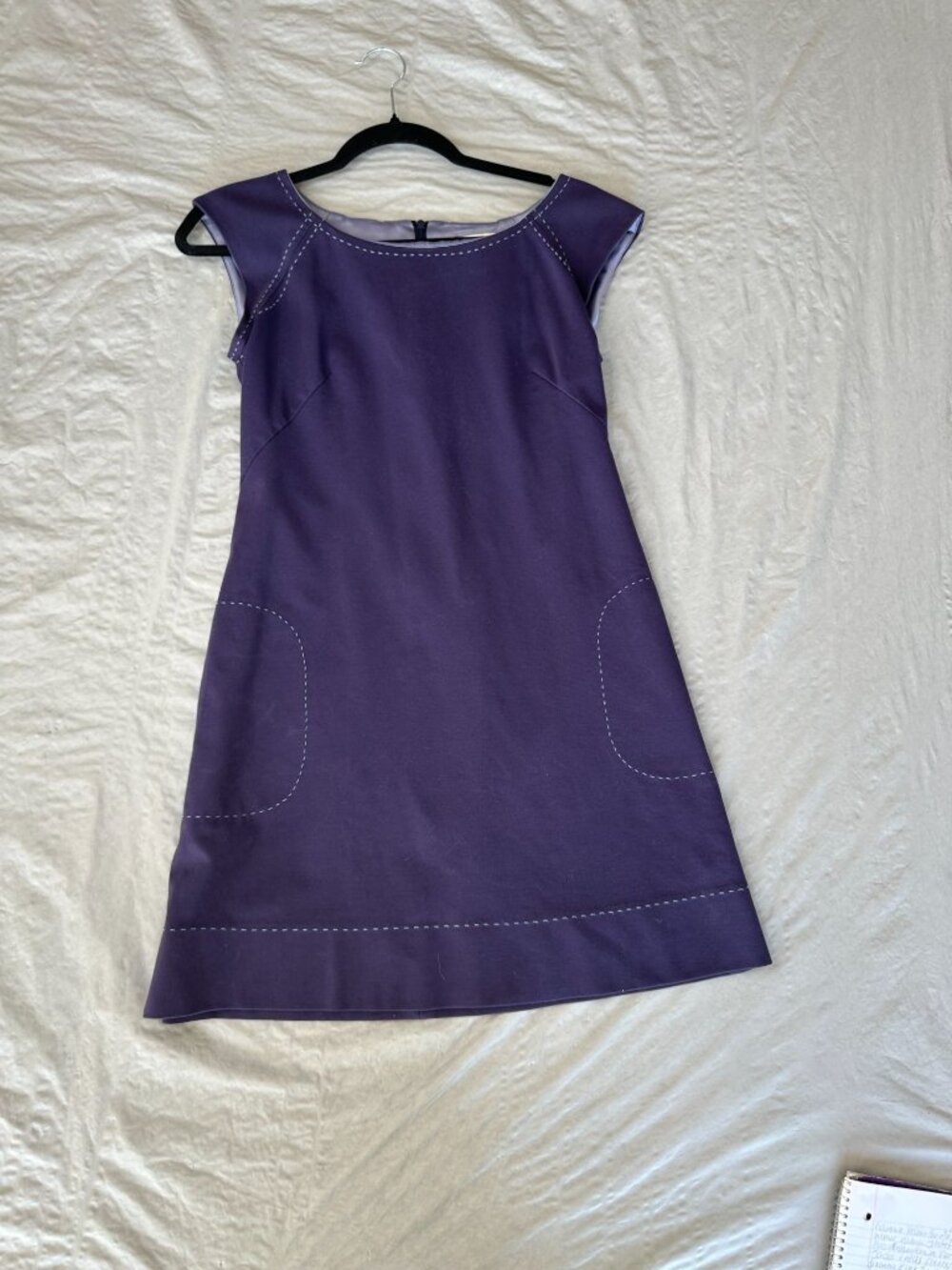Rebecca Taylor Purple Cap Sleeve Dress Womens 4 Stitch Details Pockets Rayon